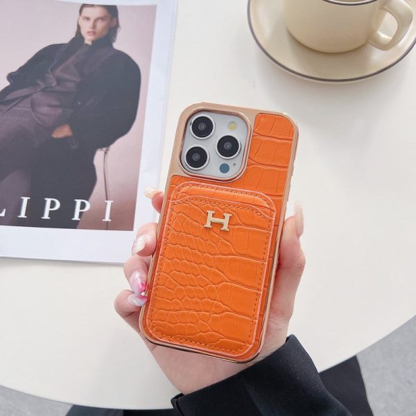 H Rose Gold Leather iPhone Case - 图片 14