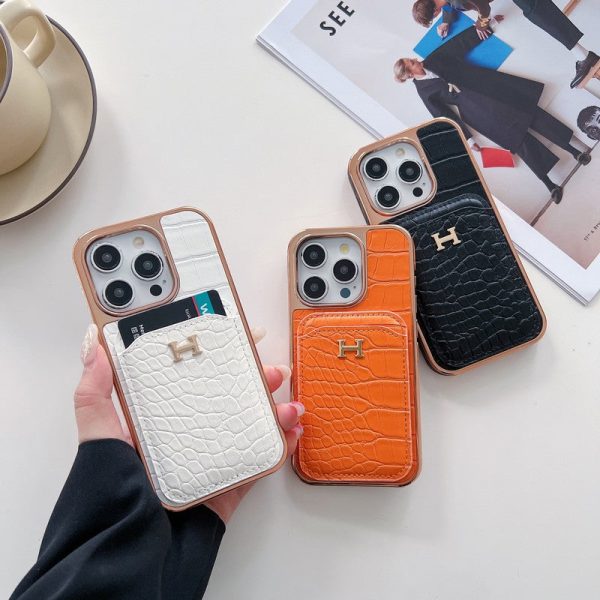 H Rose Gold Leather iPhone Case - 图片 3