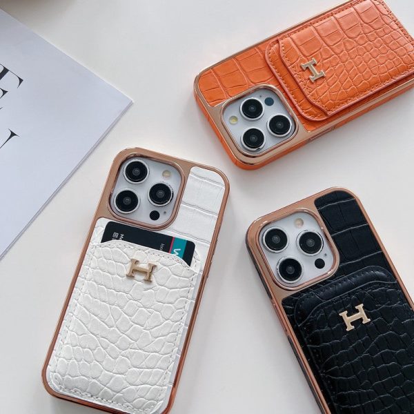 H Rose Gold Leather iPhone Case - 图片 2