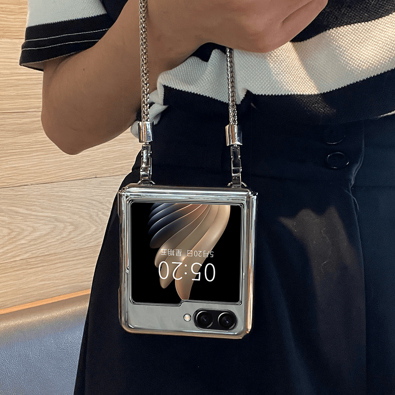 Samsung Makeup Mirror Hand Silver Chain Galaxy Z Flip 6/5/4/3 Case - 图片 3