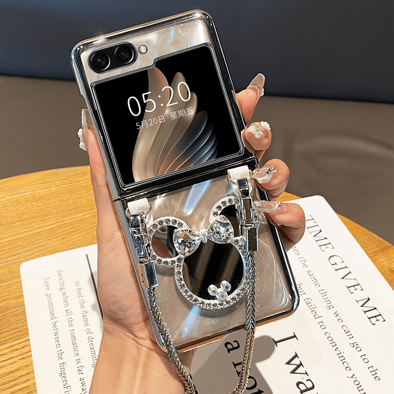 Samsung Makeup Mirror Hand Silver Chain Galaxy Z Flip 6/5/4/3 Case - 图片 4