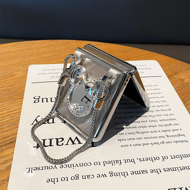 Samsung Makeup Mirror Hand Silver Chain Galaxy Z Flip 6/5/4/3 Case - 图片 5