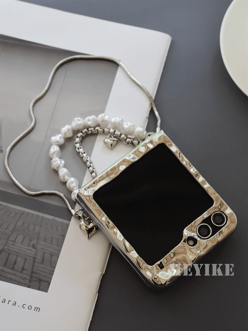 Samsung  Aluminum Alloy Textured Pearl Crossbody Galaxy Z Flip 6/5/4/3 Case - 图片 3