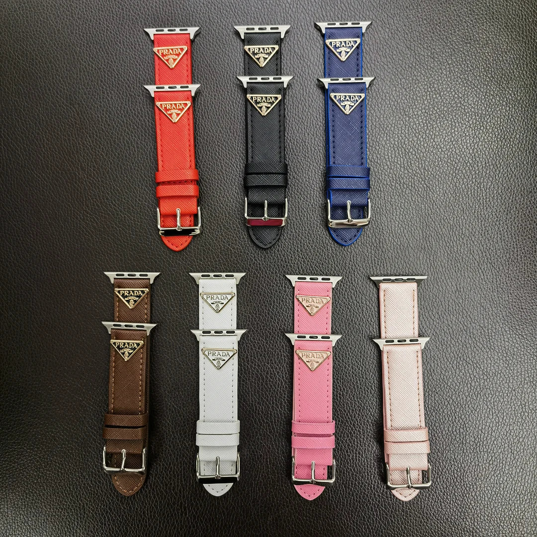 Double Triangle Monogram Label Leather Apple Watch Band - 图片 19