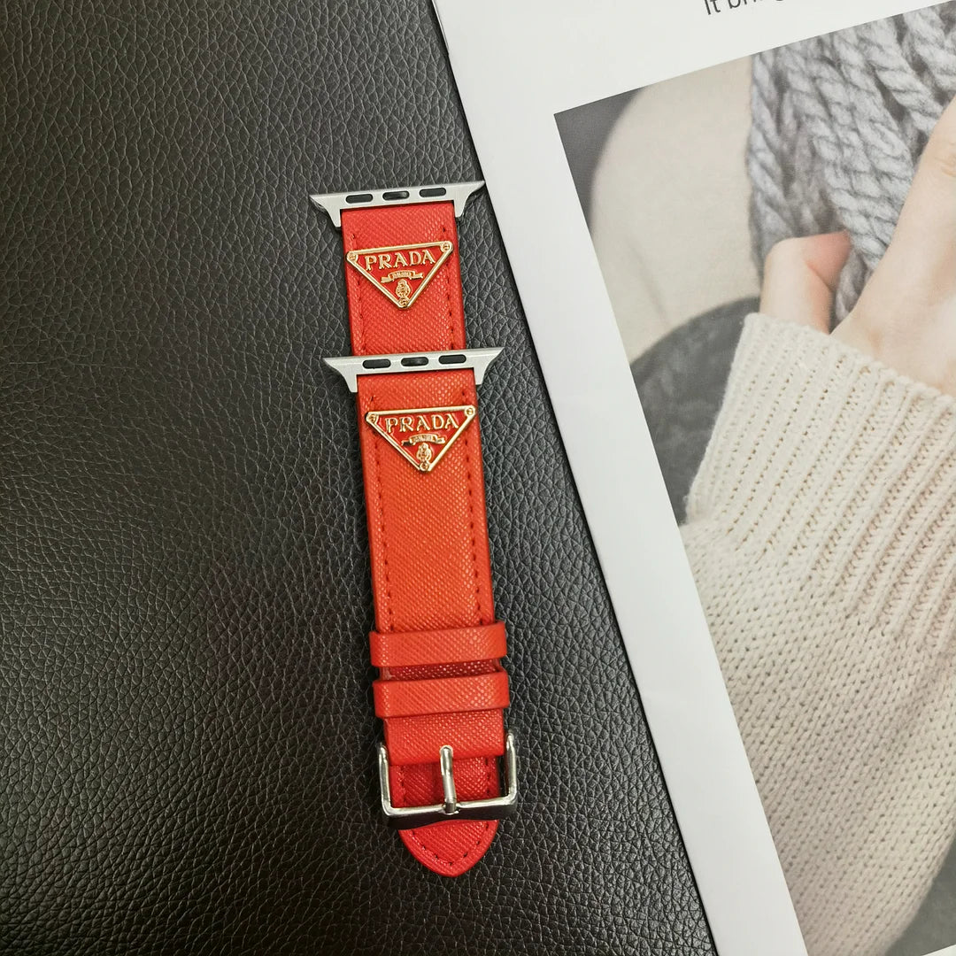 Double Triangle Monogram Label Leather Apple Watch Band - 图片 10