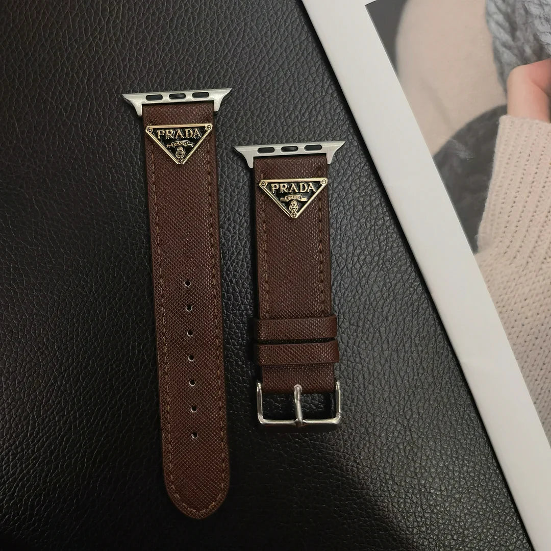 Double Triangle Monogram Label Leather Apple Watch Band - 图片 4