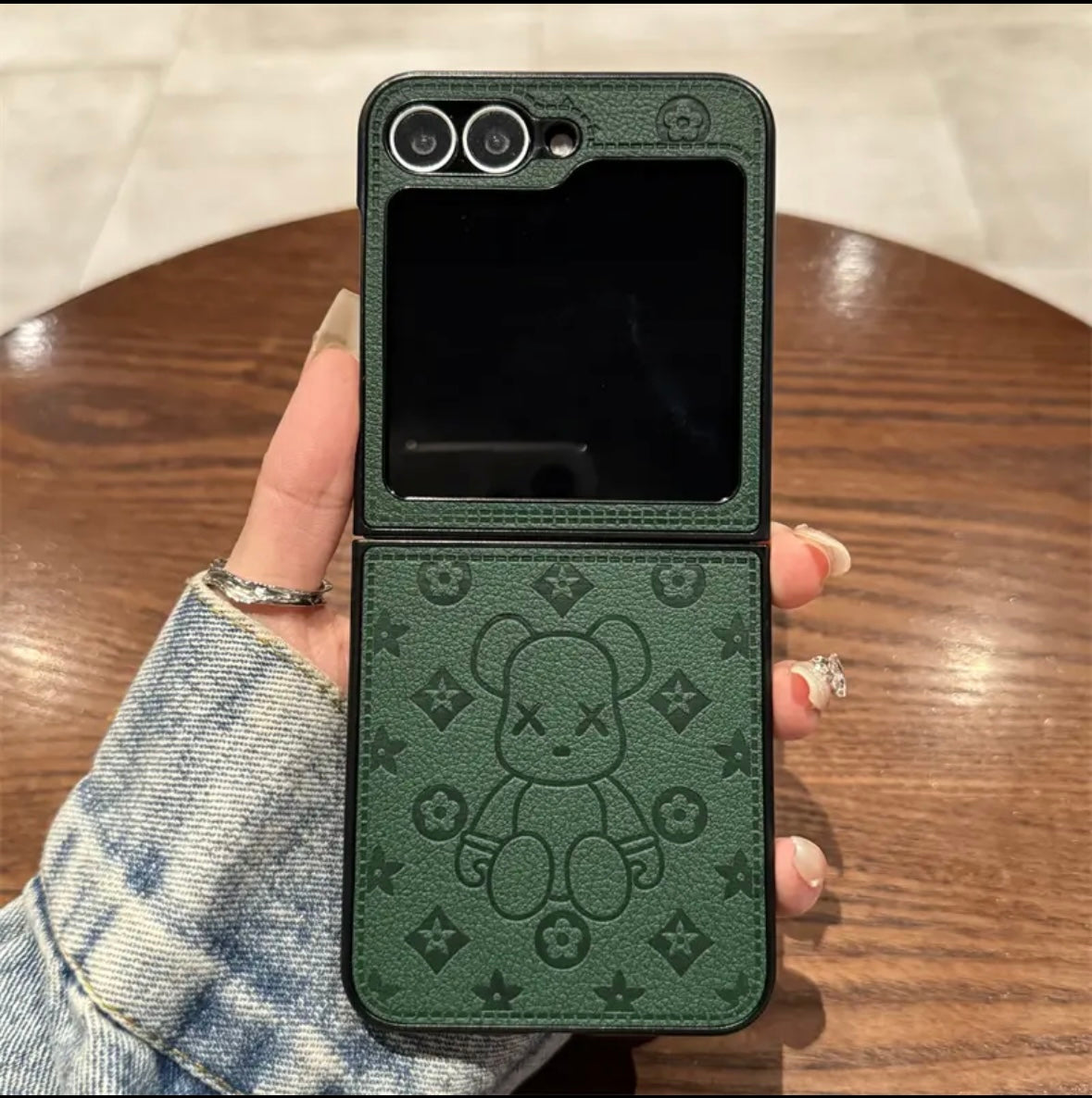 "Samsung Z Flip series leather folding anti-fall mobile phone case, with finger ring buckle design" - 图片 24