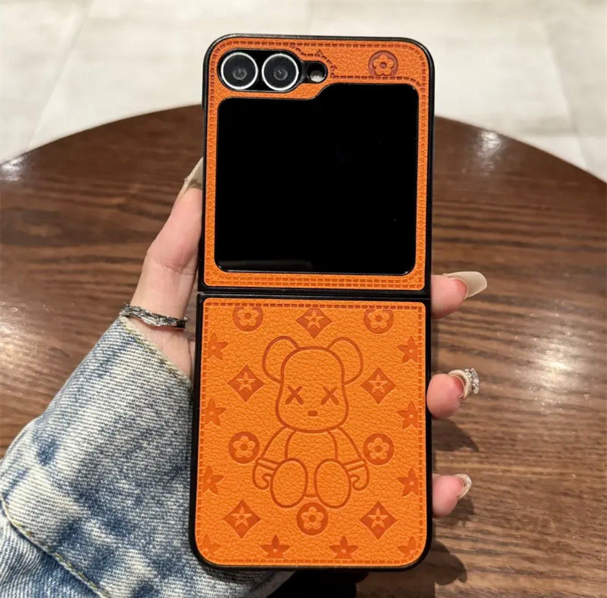 "Samsung Z Flip series leather folding anti-fall mobile phone case, with finger ring buckle design" - 图片 20