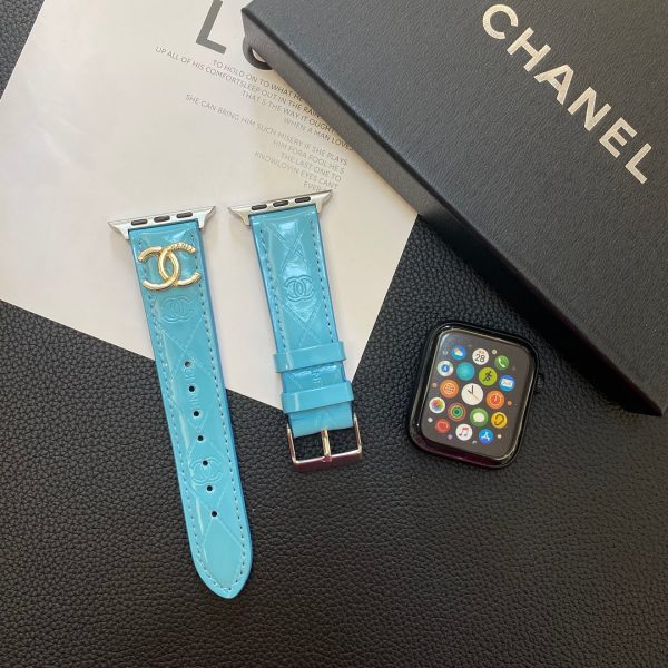 Glossy Leather Apple Watch Strap Luxury Metal Logo - 图片 11