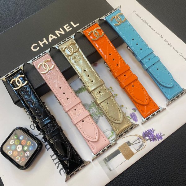 Glossy Leather Apple Watch Strap Luxury Metal Logo - 图片 21