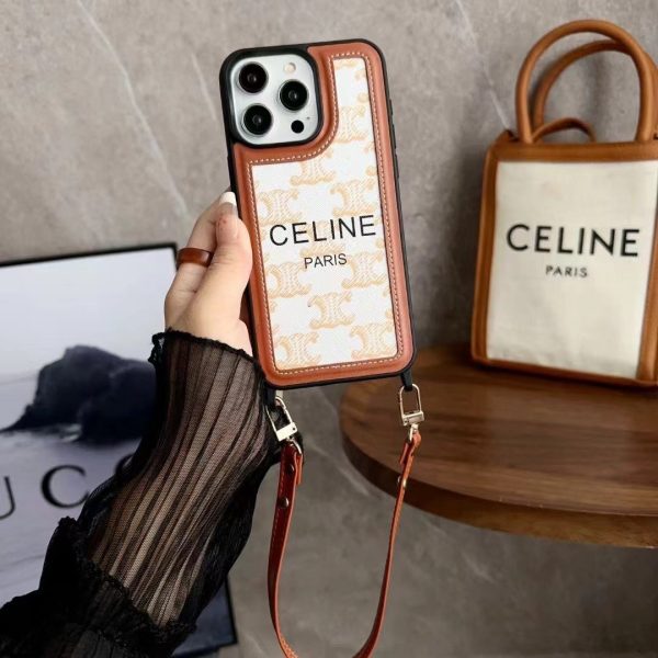 White Celine iPhone Case With Strap-SZ231124 - 图片 2