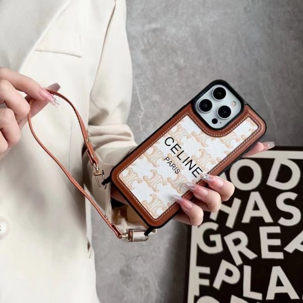White Celine iPhone Case With Strap-SZ231124 - 图片 3