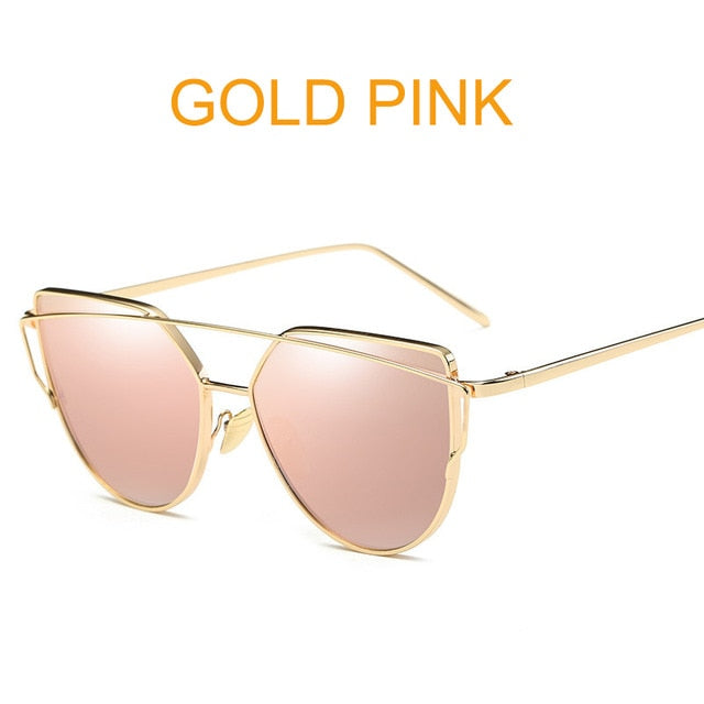 Cat Eye Vintage Brand Designer Rose Gold Mirror Sunglasses For Women Metal Reflective flat lens Sun Glasses Female oculos - 图片 20