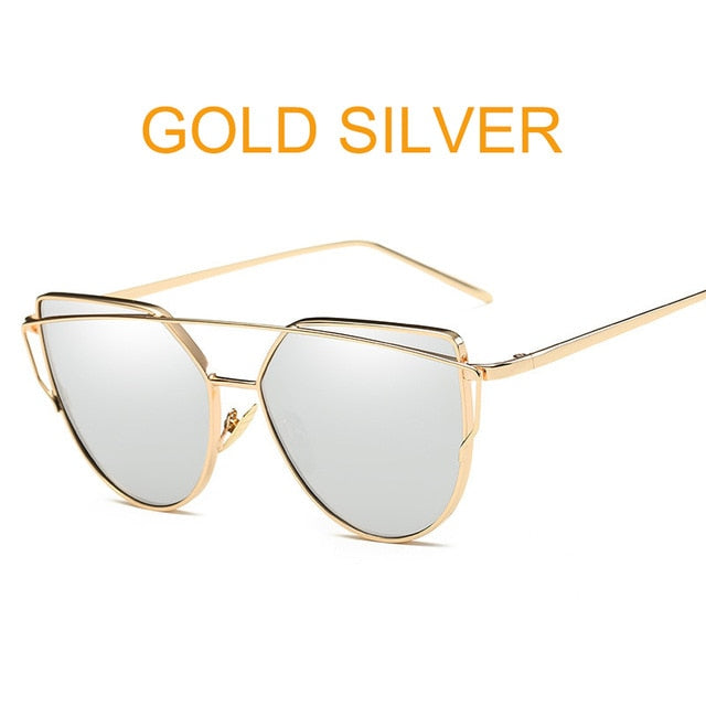 Cat Eye Vintage Brand Designer Rose Gold Mirror Sunglasses For Women Metal Reflective flat lens Sun Glasses Female oculos - 图片 3