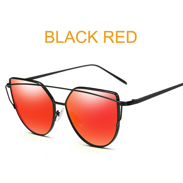 Cat Eye Vintage Brand Designer Rose Gold Mirror Sunglasses For Women Metal Reflective flat lens Sun Glasses Female oculos - 图片 29