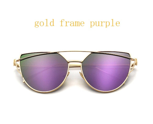 Cat Eye Vintage Brand Designer Rose Gold Mirror Sunglasses For Women Metal Reflective flat lens Sun Glasses Female oculos - 图片 30