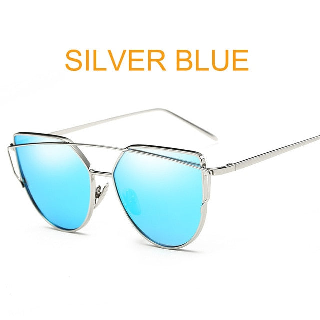 Cat Eye Vintage Brand Designer Rose Gold Mirror Sunglasses For Women Metal Reflective flat lens Sun Glasses Female oculos - 图片 31