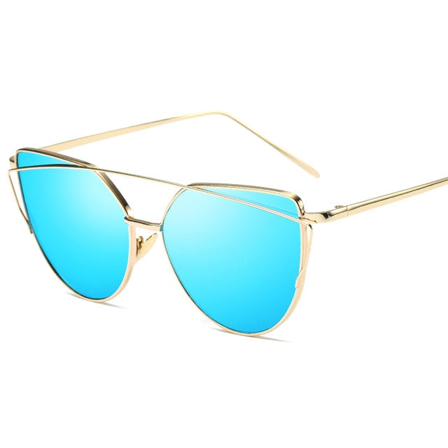 Cat Eye Vintage Brand Designer Rose Gold Mirror Sunglasses For Women Metal Reflective flat lens Sun Glasses Female oculos - 图片 14