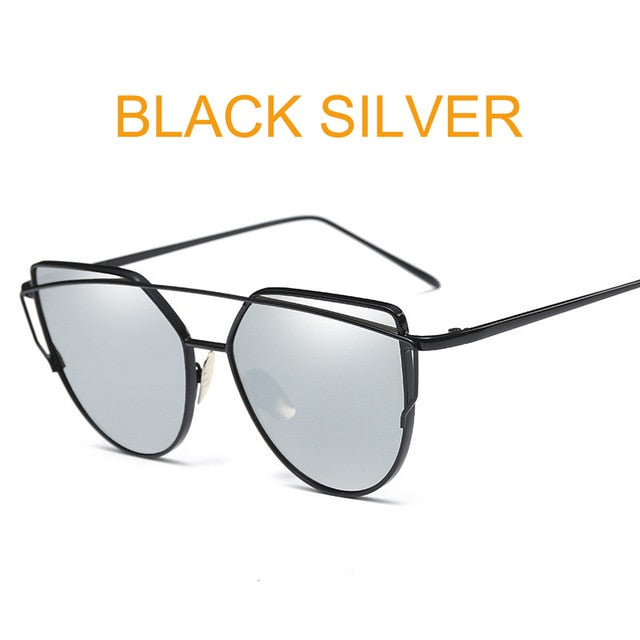 Cat Eye Vintage Brand Designer Rose Gold Mirror Sunglasses For Women Metal Reflective flat lens Sun Glasses Female oculos - 图片 55