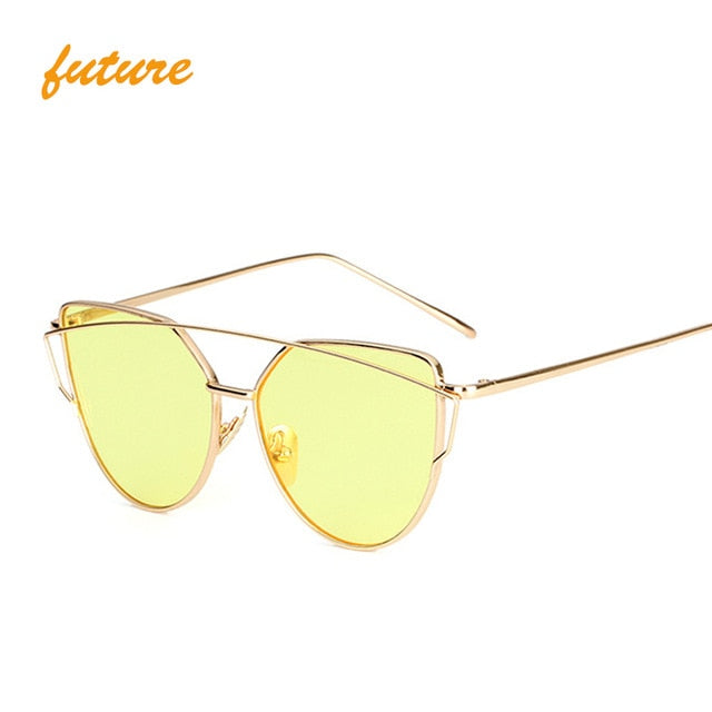 Cat Eye Vintage Brand Designer Rose Gold Mirror Sunglasses For Women Metal Reflective flat lens Sun Glasses Female oculos - 图片 37
