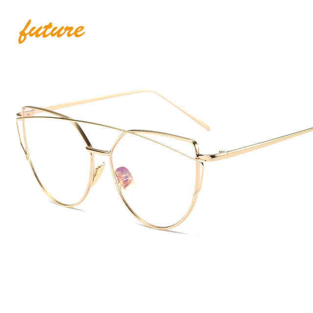 Cat Eye Vintage Brand Designer Rose Gold Mirror Sunglasses For Women Metal Reflective flat lens Sun Glasses Female oculos - 图片 21