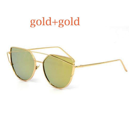 Cat Eye Vintage Brand Designer Rose Gold Mirror Sunglasses For Women Metal Reflective flat lens Sun Glasses Female oculos - 图片 42
