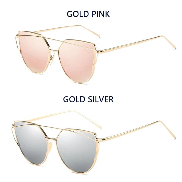 Cat Eye Vintage Brand Designer Rose Gold Mirror Sunglasses For Women Metal Reflective flat lens Sun Glasses Female oculos - 图片 40