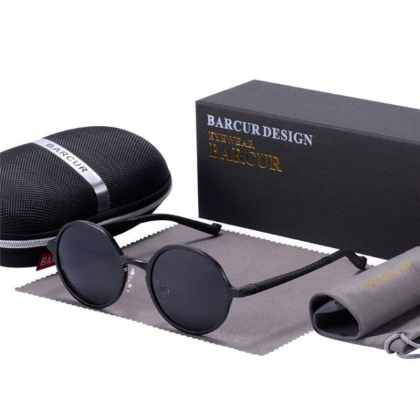BARCUR Hot Black Goggle Male Round Sunglasses Luxury Brand Men Glasses Retro Vintage Women Sun glasses UV400 Retro Style - 图片 5