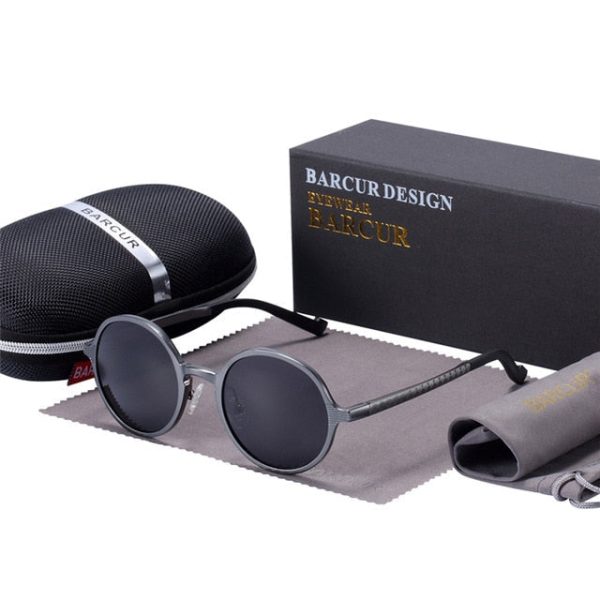 BARCUR Hot Black Goggle Male Round Sunglasses Luxury Brand Men Glasses Retro Vintage Women Sun glasses UV400 Retro Style - 图片 7