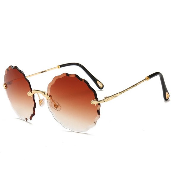 Luxury Round Sunglasses Women Brand Designer Rimless Sun Glasses for Female Tint Fashion Rosie Eyewear - 图片 14