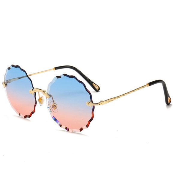 Luxury Round Sunglasses Women Brand Designer Rimless Sun Glasses for Female Tint Fashion Rosie Eyewear - 图片 16