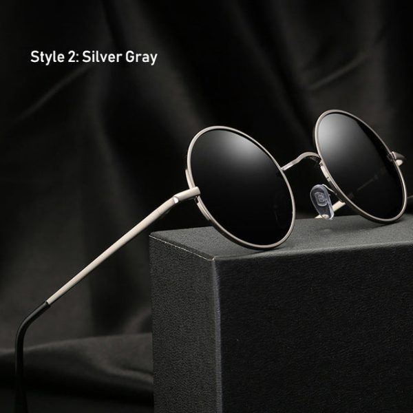 Retro Classic Vintage Round Polarized Sunglasses Men Brand Designer Sun Glasses Women Metal Frame Black lens Eyewear Driving - 图片 8