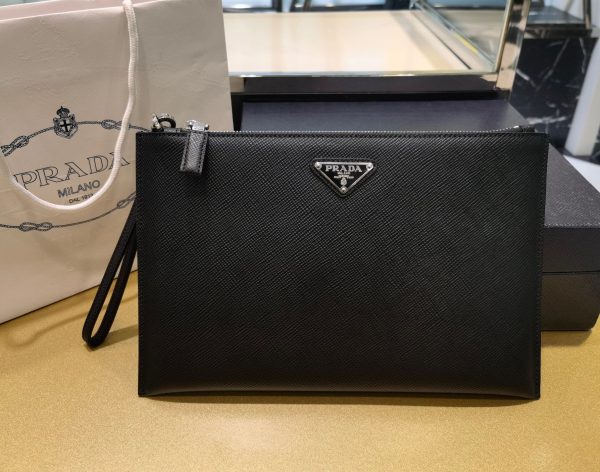 PD Re-Nylon and Saffiano leather pouch