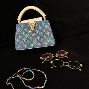 Luxury Denim Embellished Capucines Mini Bag