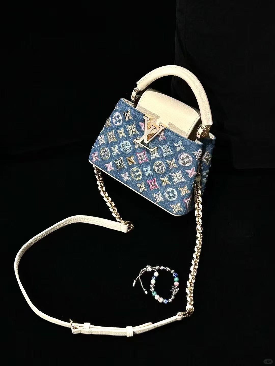 Luxury Denim Embellished Capucines Mini Bag - Image 2