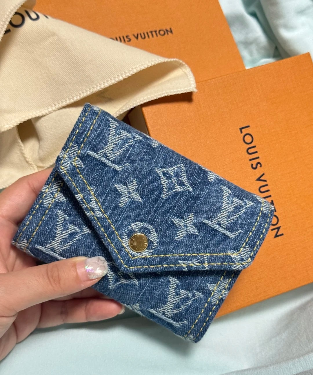 Luxury Denim Embellished Capucines Mini Bag - Image 21