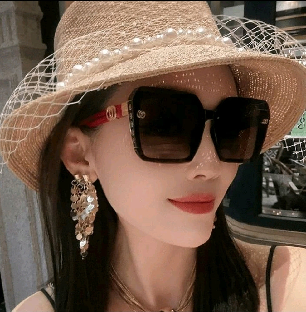 Luxury Black & Red Retro Large Frame Fashion Polarized Sunglasses For Women - Image 7