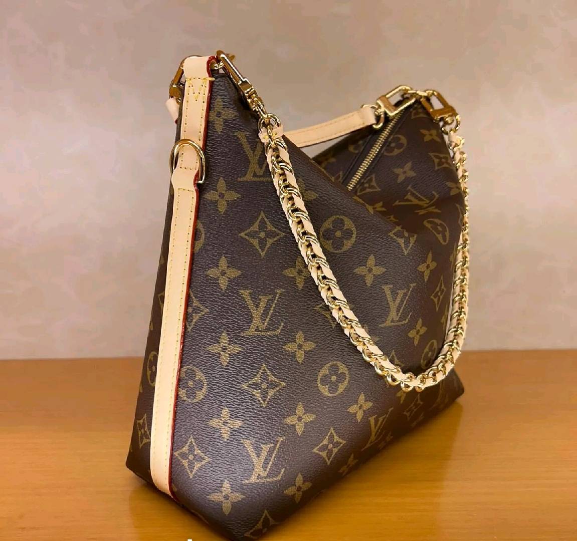Vintage Monogram Print Zipper Shoulder Pouch - Image 5