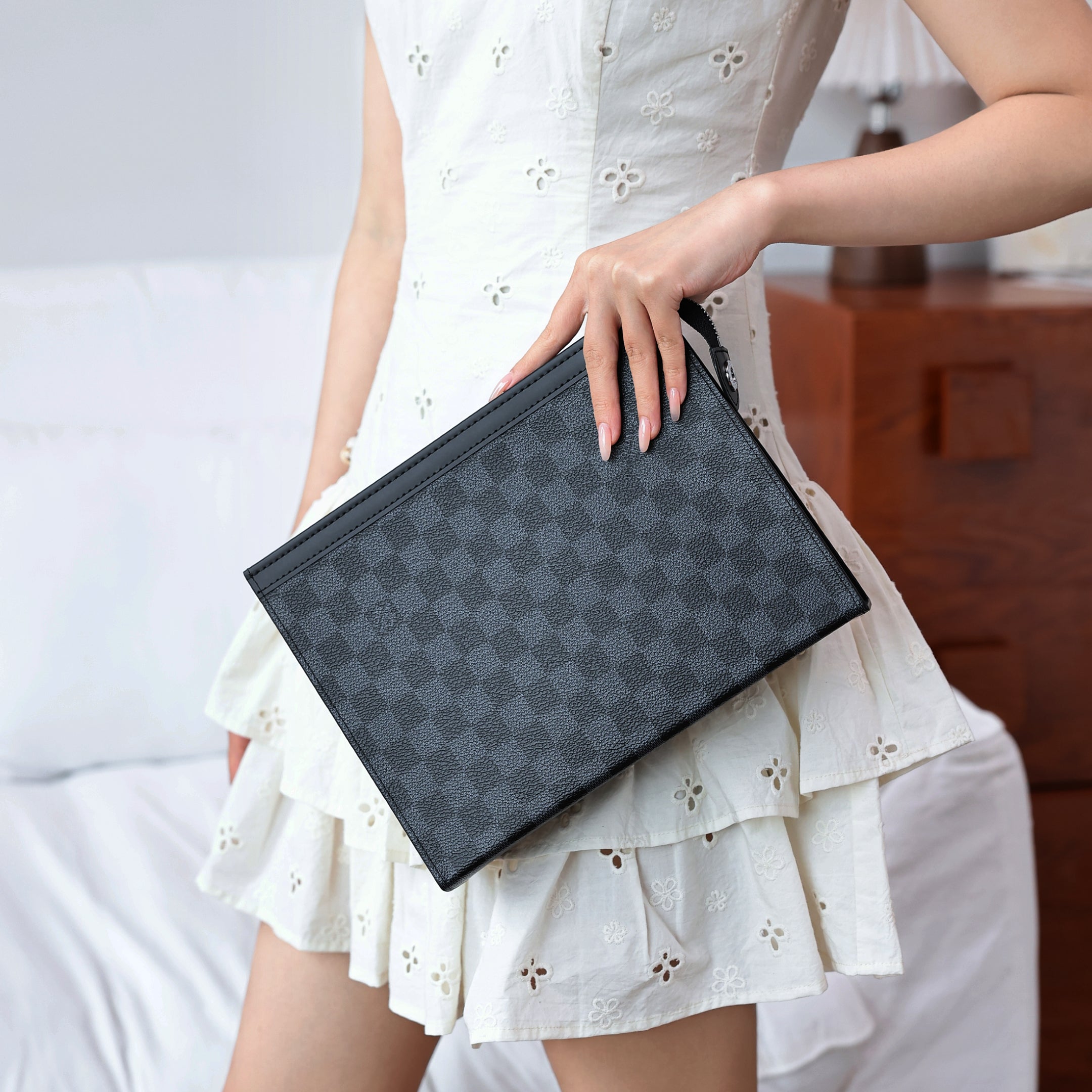 Vintage Check Leather Clutch - Image 8